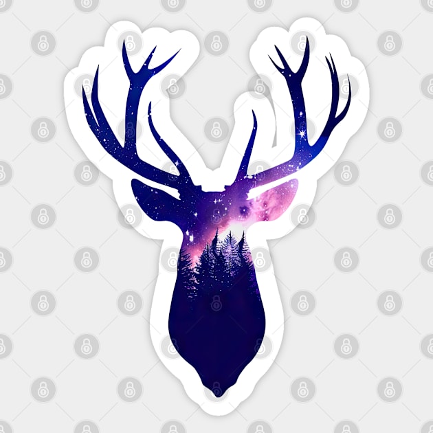 Night Sky Deer Silhouette - Minimalist Wilderness Scene Sticker by Whimsy Works
